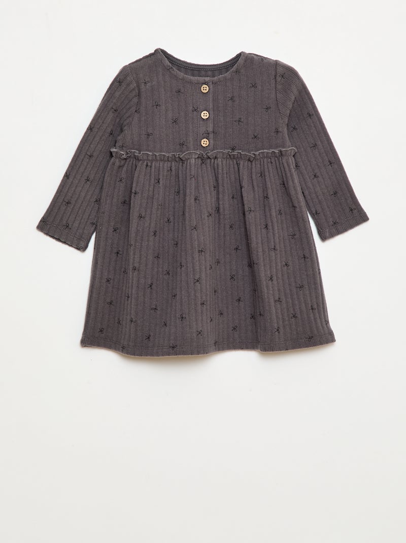 Jurk van zachte ribtricot met knoopjes aan de hals Grijs - Kiabi