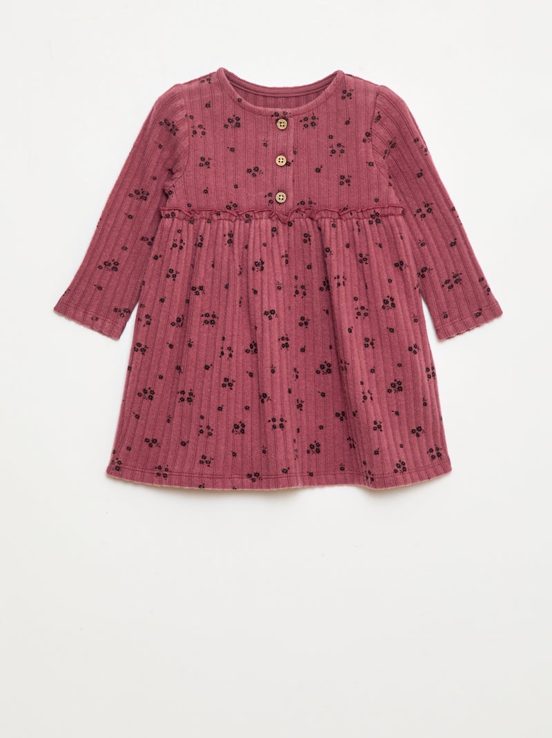 Jurk van zachte ribtricot met knoopjes aan de hals Rood - Kiabi