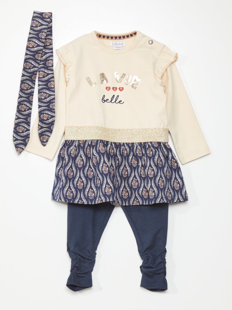 Jurkje + legging + haarband BIEGE - Kiabi