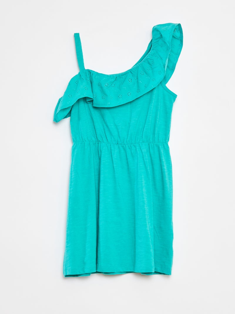Jurkje met blote schouder en broderie anglaise Groen - Kiabi