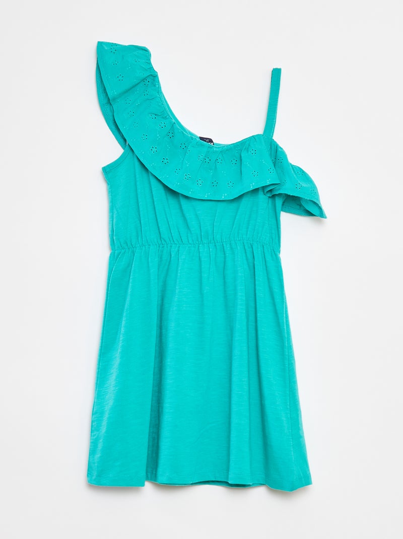 Jurkje met blote schouder en broderie anglaise Groen - Kiabi