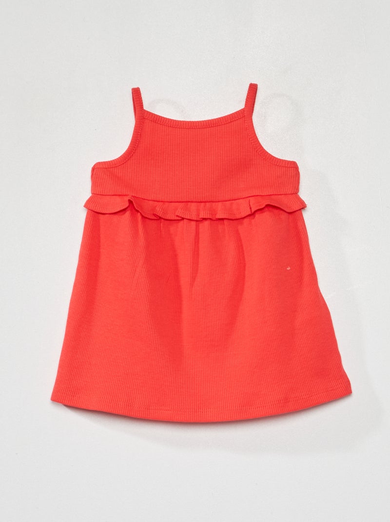 Jurkje met ribbeltextuur en volant ROOD - Kiabi