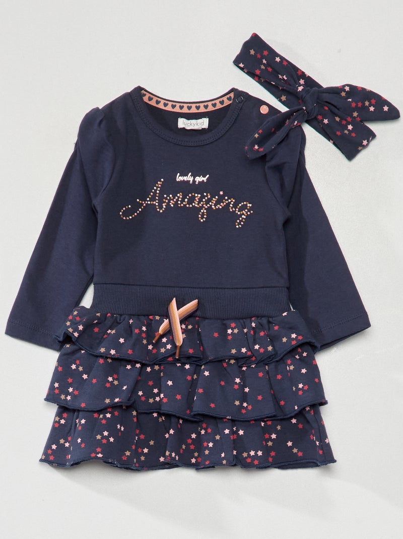 Jurkje van jersey + bijpassende haarband - 2-delig BLAUW - Kiabi