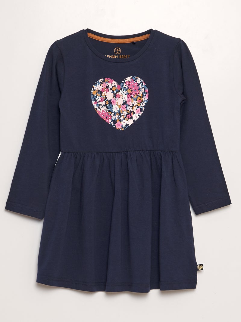 Jurkje van jersey met bloemenhartje BLAUW - Kiabi
