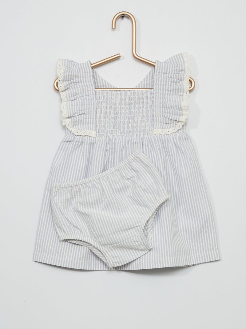 Jurkje van seersucker + bijpassend broekje WIT Kiabi 13.00€