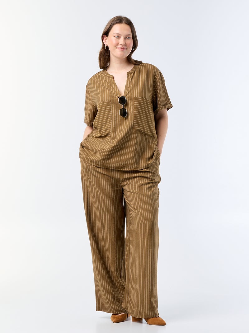 Kaftanblouse van soepele viscose Kaki - Kiabi