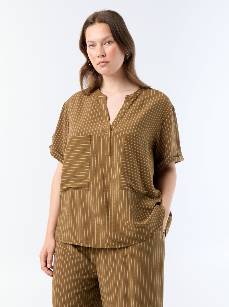 Kaftanblouse van soepele viscose Kaki - Kiabi