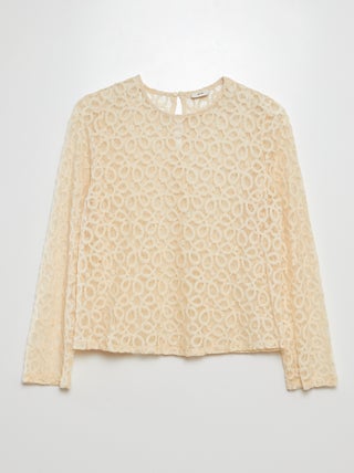 Kanten blouse met lange mouwen en ronde hals | 'JDY'