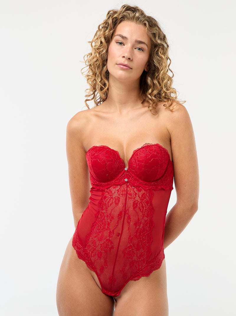 Kanten body met goudkleurig garen Rood - Kiabi