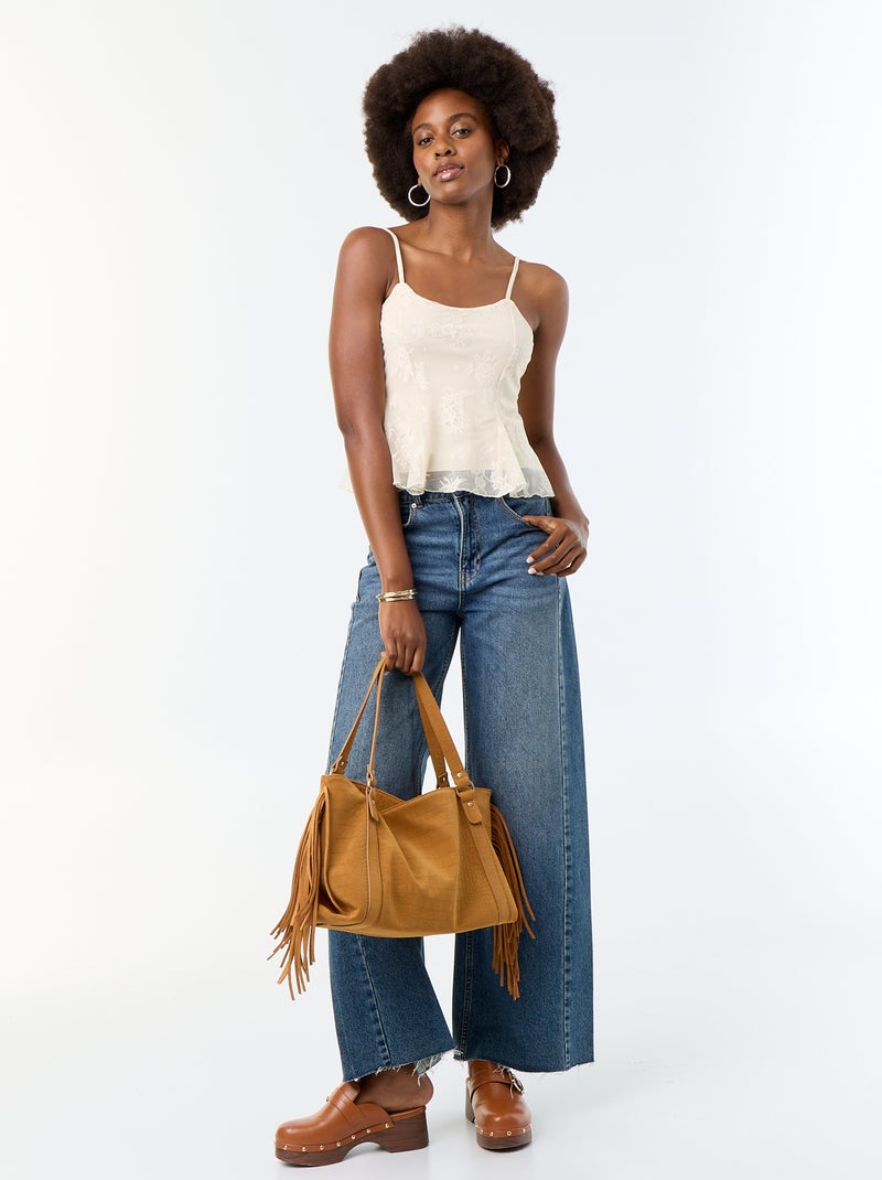 Kanten croptop Biege - Kiabi