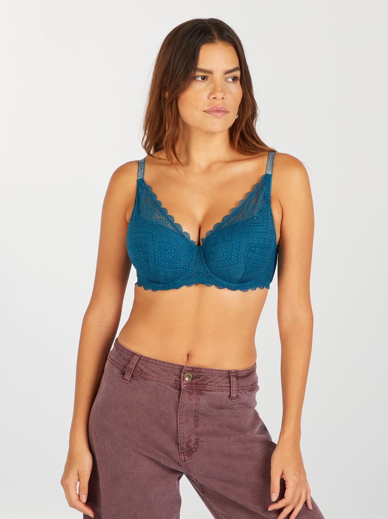 Kanten half-cupbeha D&E donkerblauw - Kiabi