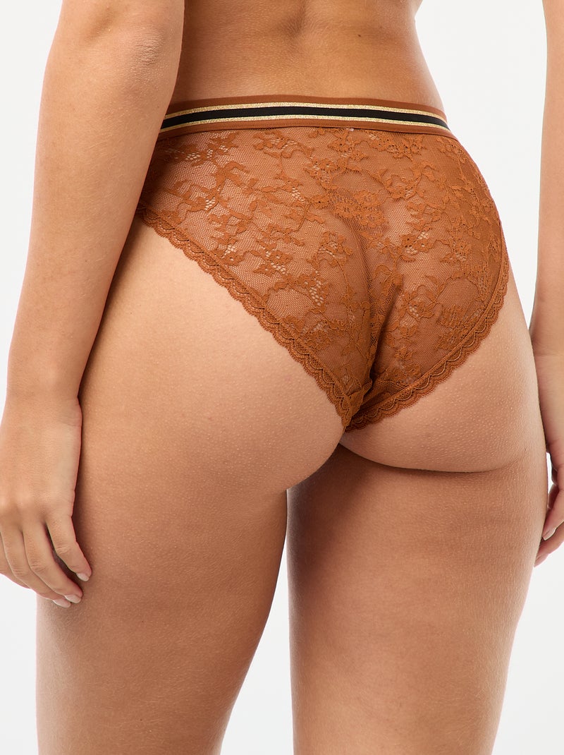 Kanten slip met glanzende elastische taille Bruin - Kiabi