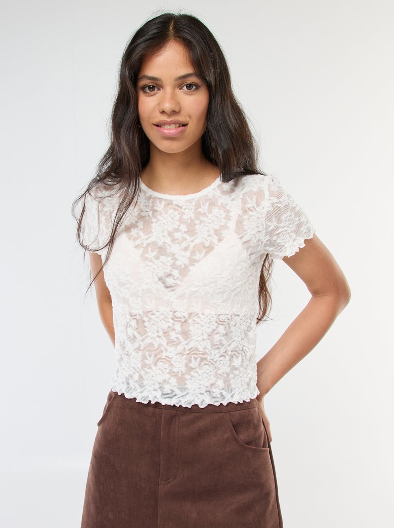 Kanten T-shirt met korte mouwen Wit - Kiabi