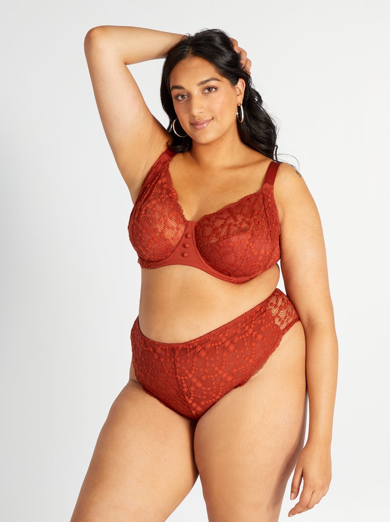 Kanten tanga met fantasiepatroontje ORANJE - Kiabi