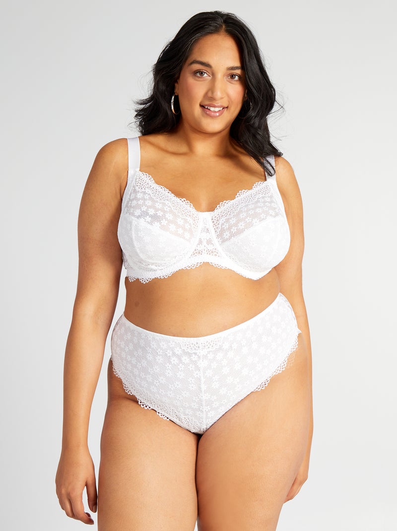 Kanten tanga met microvezel wit - Kiabi