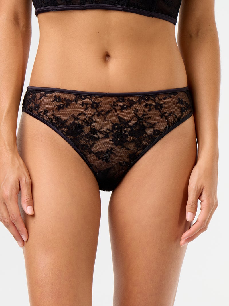 Kanten tanga met pailletten Zwart - Kiabi