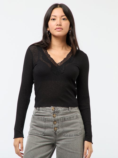 Kanten top met lange mouwen - Kiabi