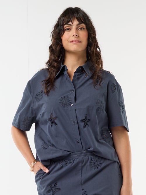 Katoenen blouse met opengewerkte motieven - Kiabi