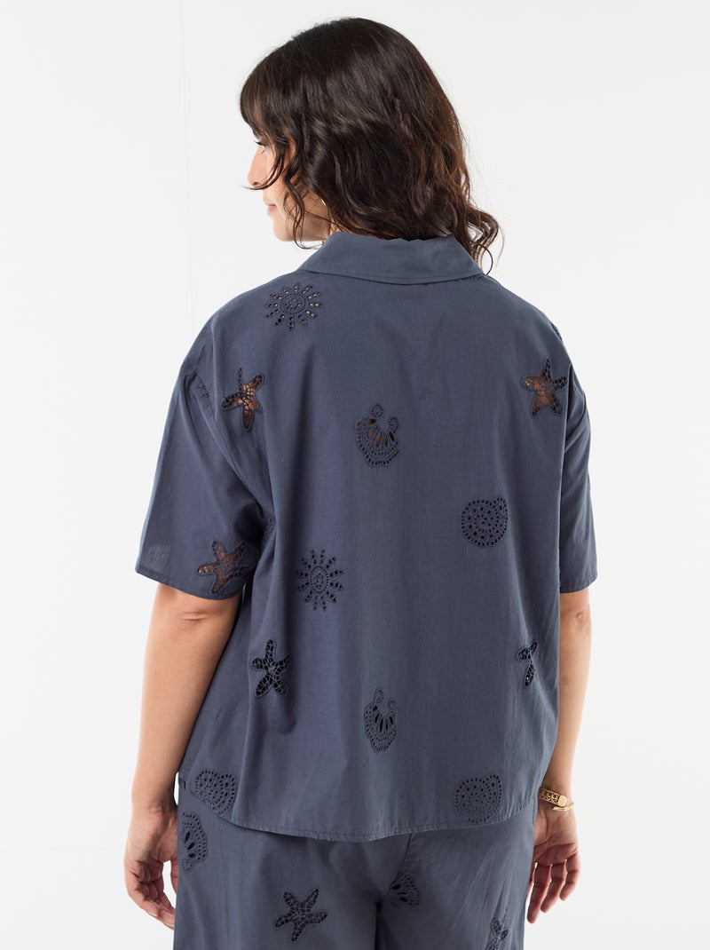 Katoenen blouse met opengewerkte motieven Blauw - Kiabi