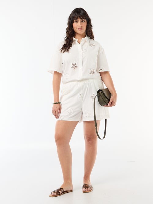 Katoenen blouse met opengewerkte motieven - Kiabi