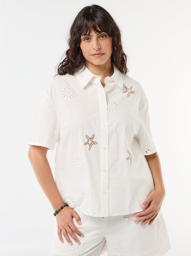 Katoenen blouse met opengewerkte motieven Wit - Kiabi
