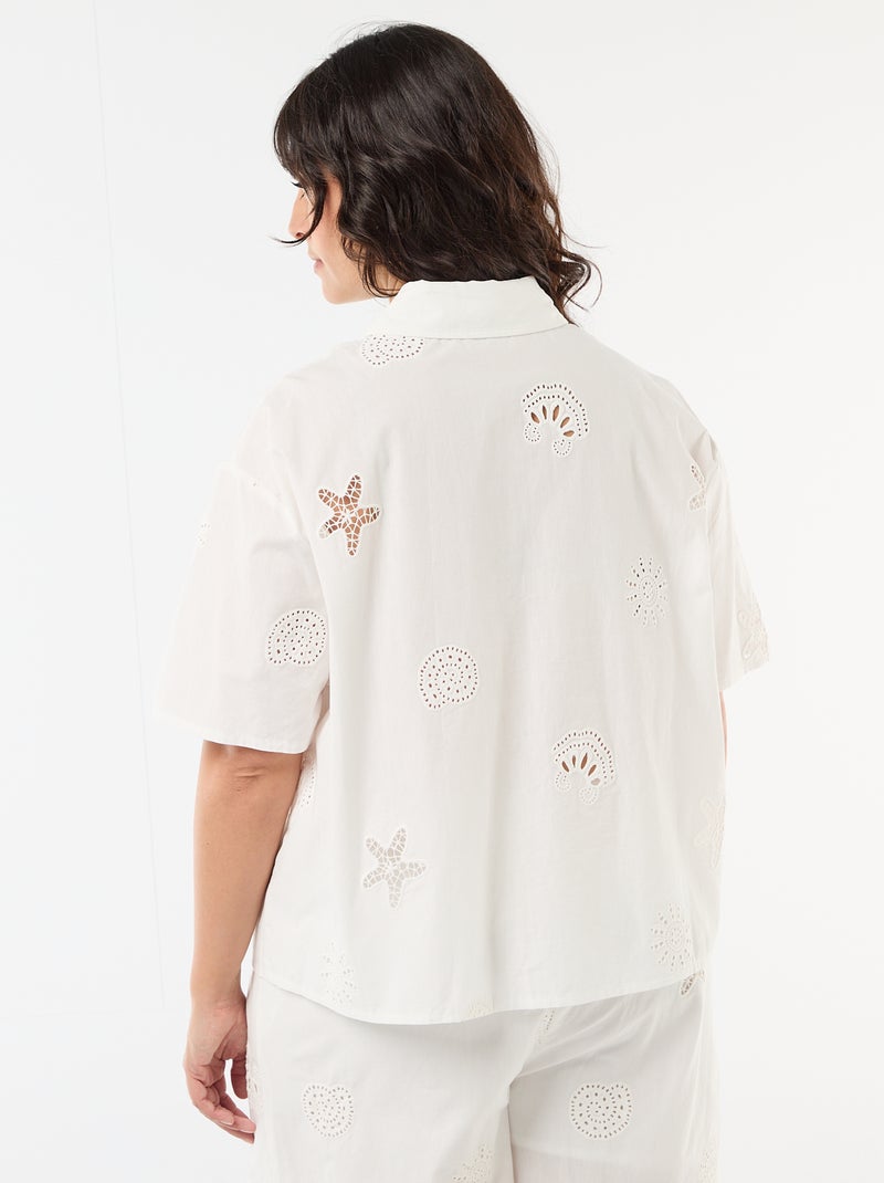 Katoenen blouse met opengewerkte motieven Wit - Kiabi