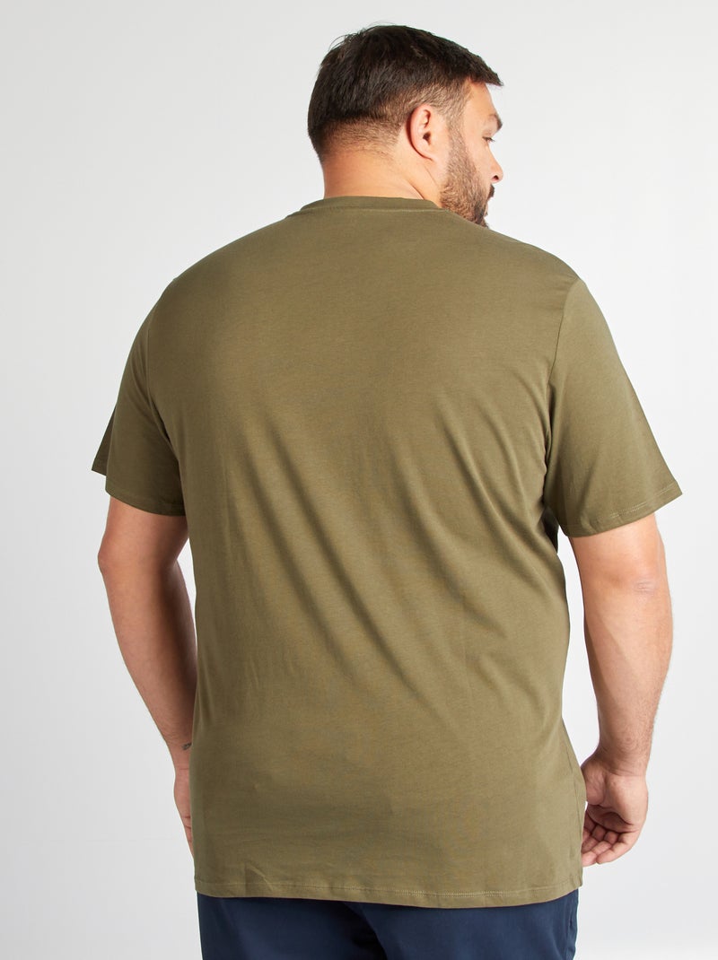 Katoenen heren-T-shirt met V-hals KAKI - Kiabi