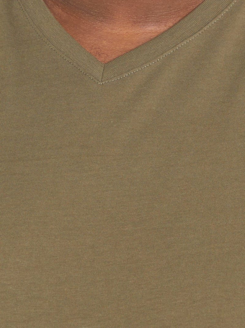 Katoenen heren-T-shirt met V-hals KAKI - Kiabi