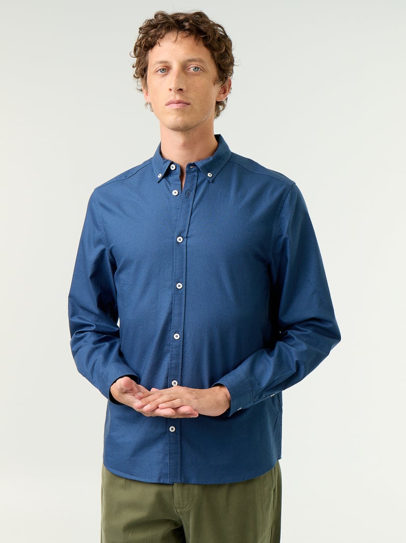 Katoenen herenoverhemd met lange mouwen Blauw - Kiabi