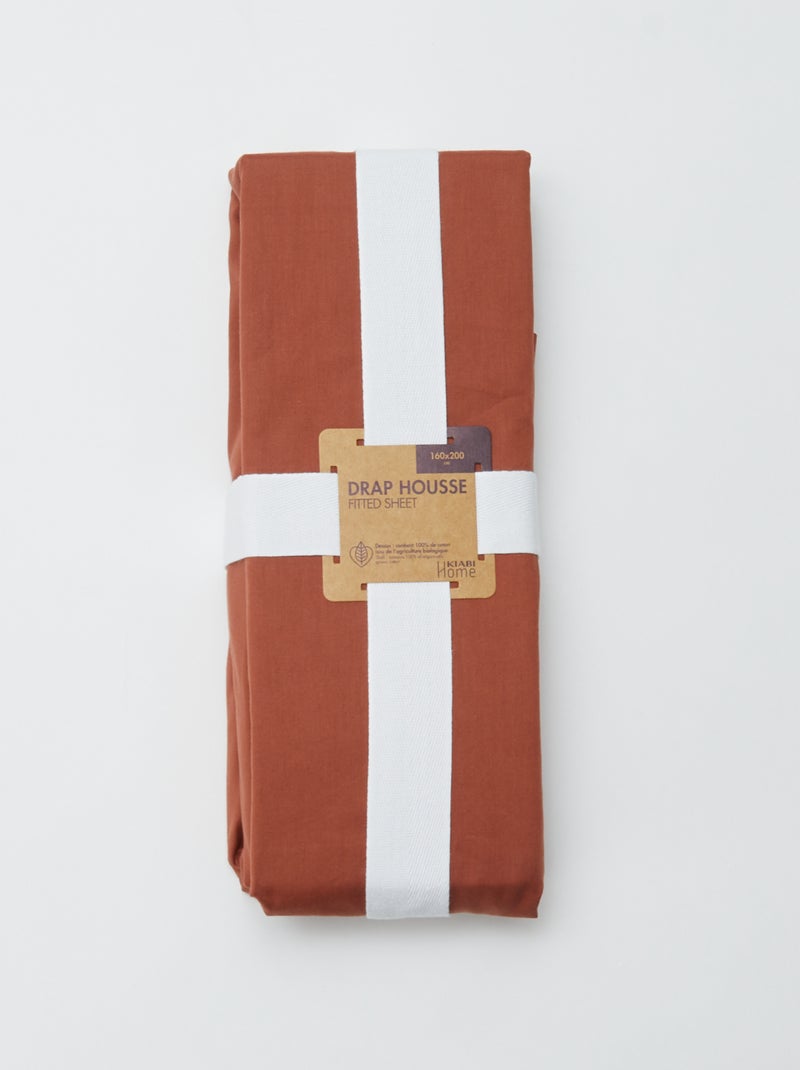 Katoenen hoeslaken voor 2-persoonsbed (160x200 cm) - Kiabi Home BRUIN - Kiabi