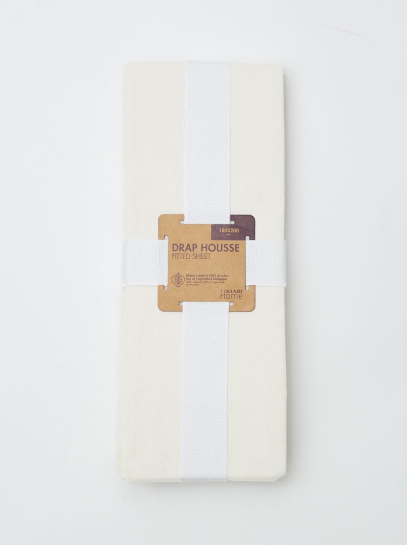 Katoenen hoeslaken voor 2-persoonsbed (180x200 cm) - Kiabi Home WIT - Kiabi