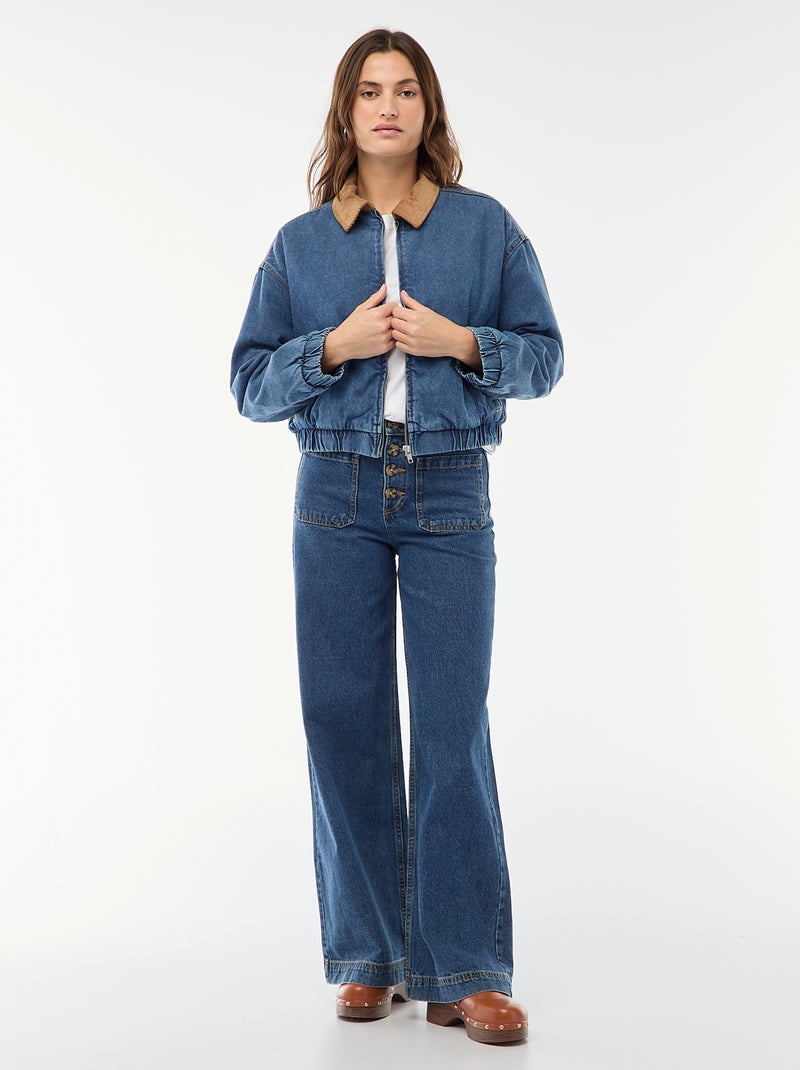Katoenen jasje met kraag van corduroy Blauw - Kiabi
