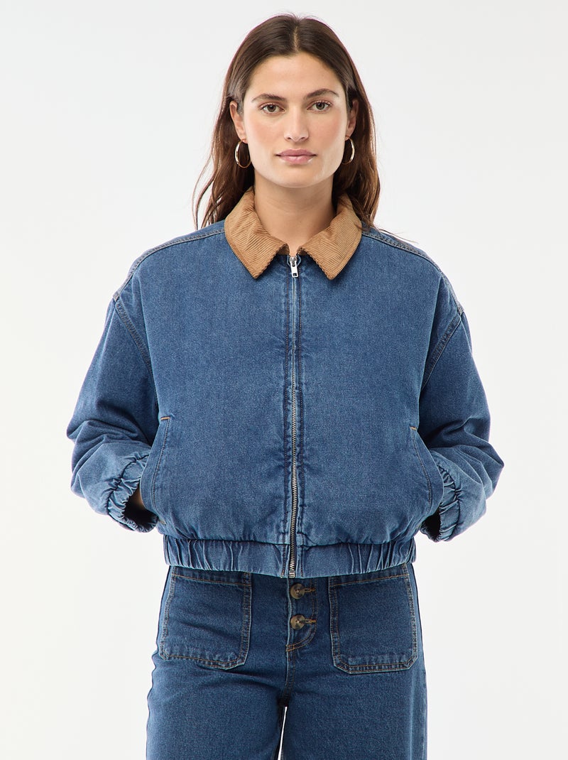 Katoenen jasje met kraag van corduroy Blauw - Kiabi