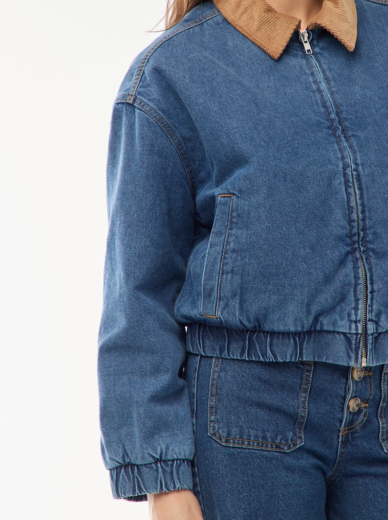 Katoenen jasje met kraag van corduroy Blauw - Kiabi