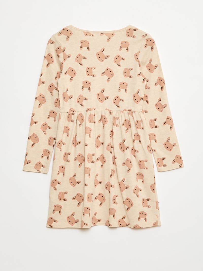Katoenen jurk met motiefje Biege - Kiabi