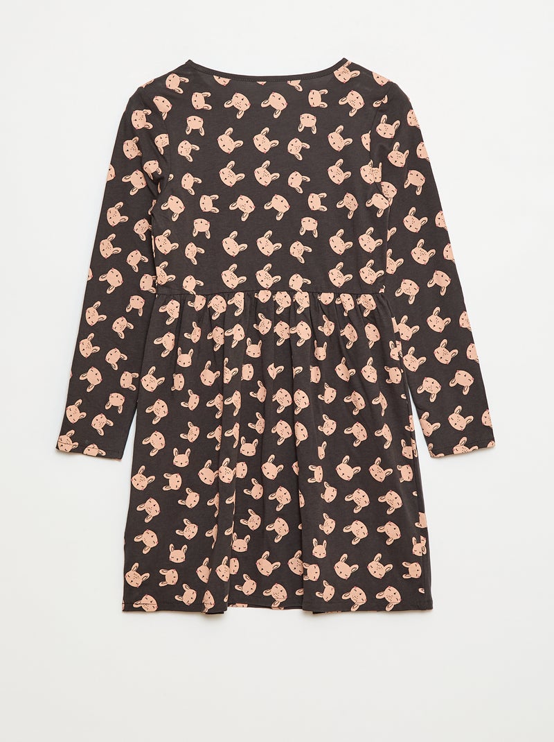 Katoenen jurk met motiefje Grijs - Kiabi