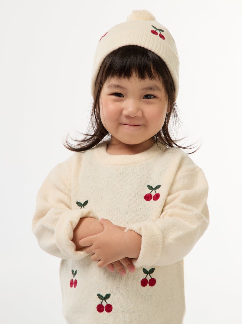 Katoenen muts met borduursel Wit - Kiabi