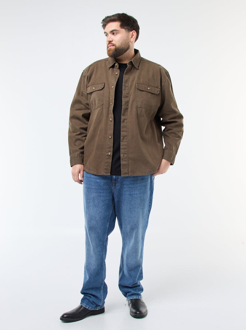 Katoenen overshirt met lange mouw Bruin - Kiabi