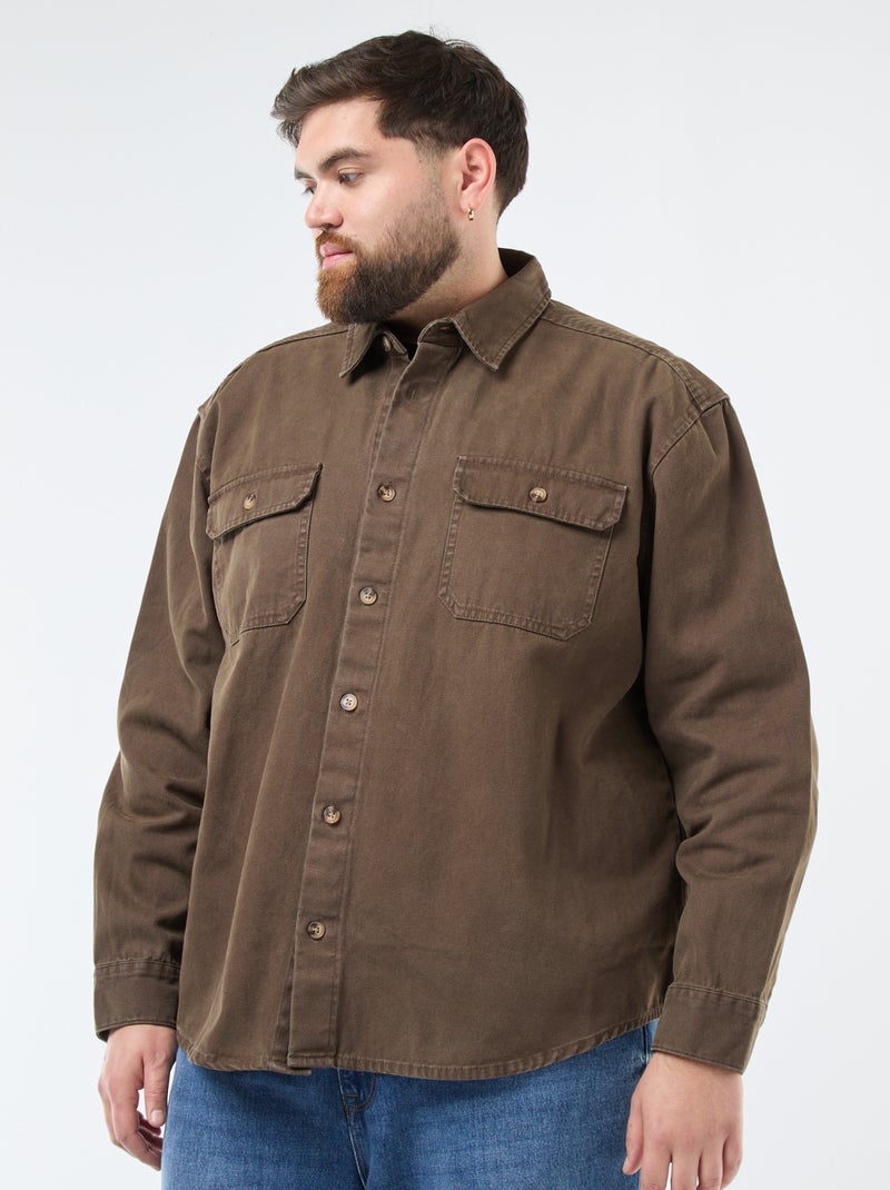 Katoenen overshirt met lange mouw Bruin - Kiabi
