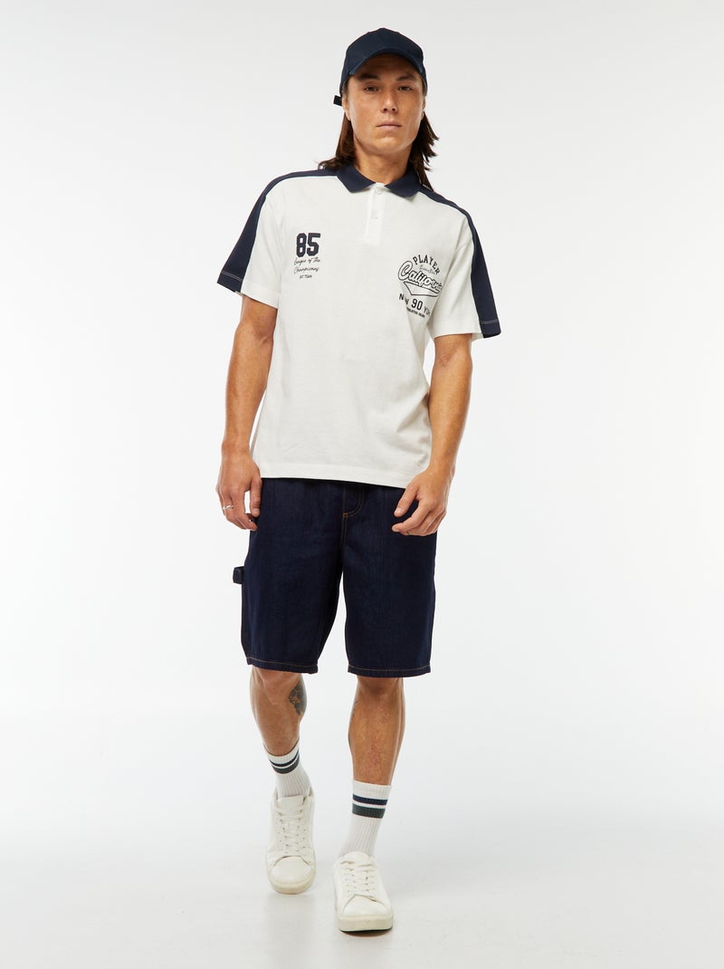 Katoenen polo in American baseball-stijl Wit - Kiabi