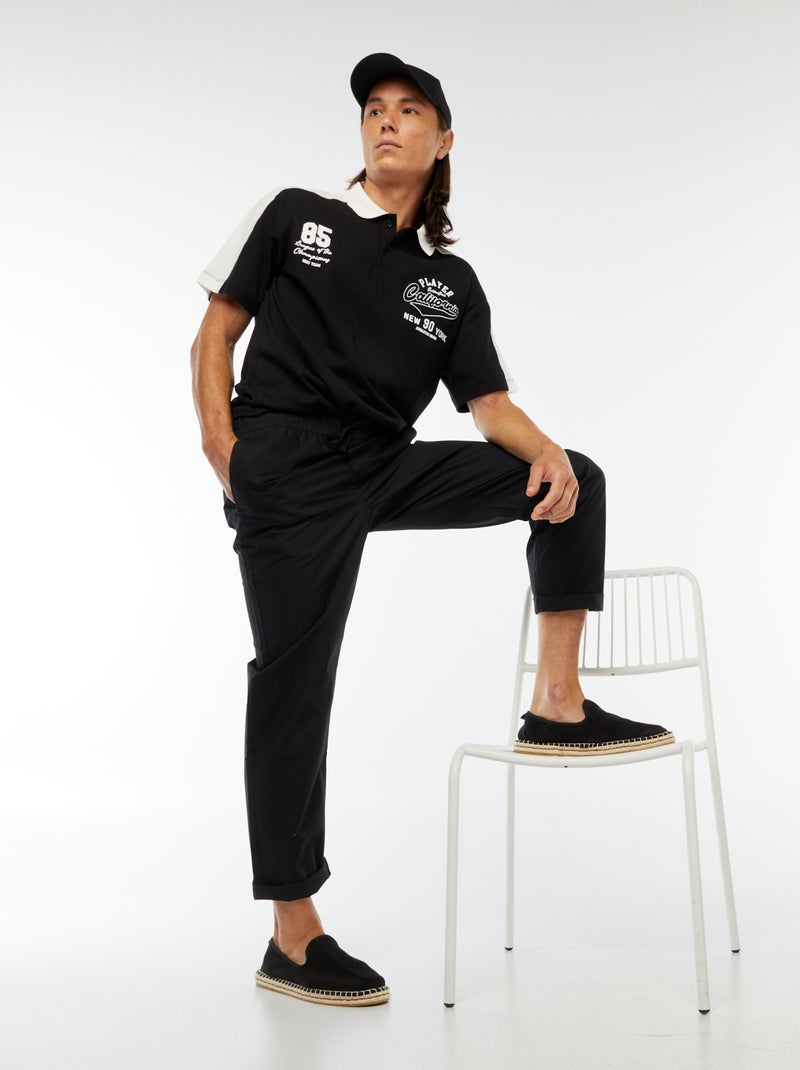 Katoenen polo in American baseball-stijl Zwart - Kiabi