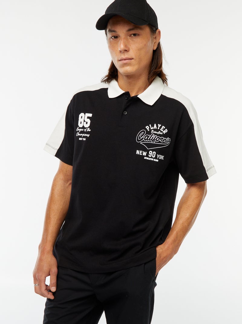 Katoenen polo in American baseball-stijl Zwart - Kiabi