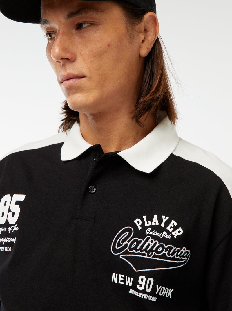 Katoenen polo in American baseball-stijl Zwart - Kiabi