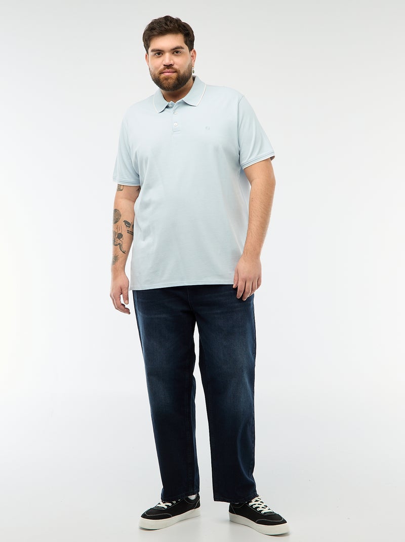Katoenen polo met contrasterende details Blauw - Kiabi