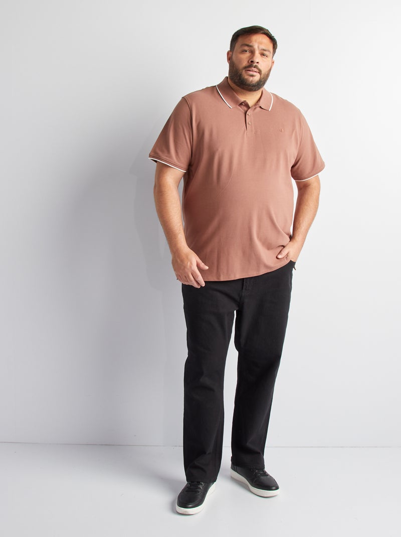 Katoenen polo met contrasterende details BRUIN - Kiabi