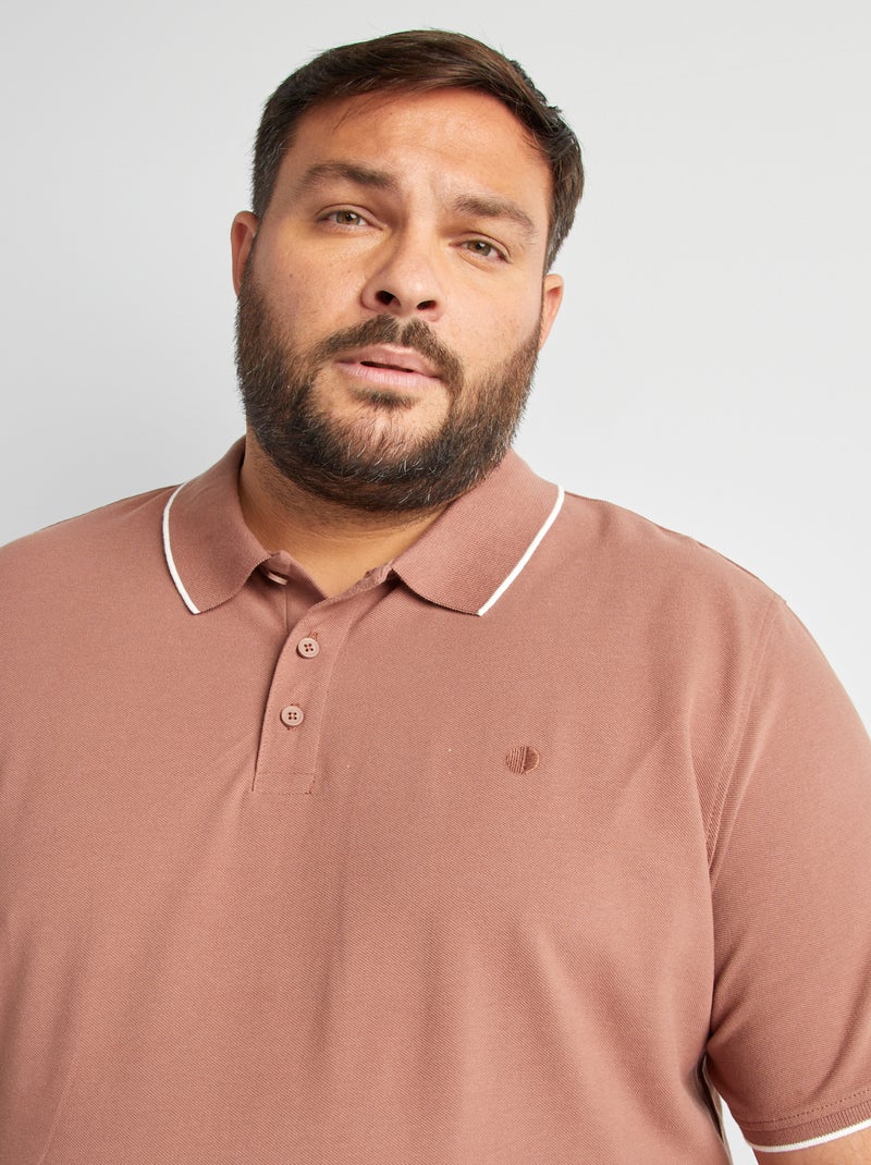 Katoenen polo met contrasterende details BRUIN - Kiabi