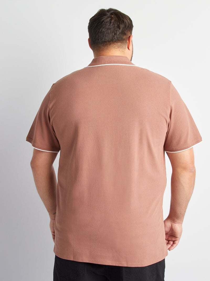 Katoenen polo met contrasterende details BRUIN - Kiabi