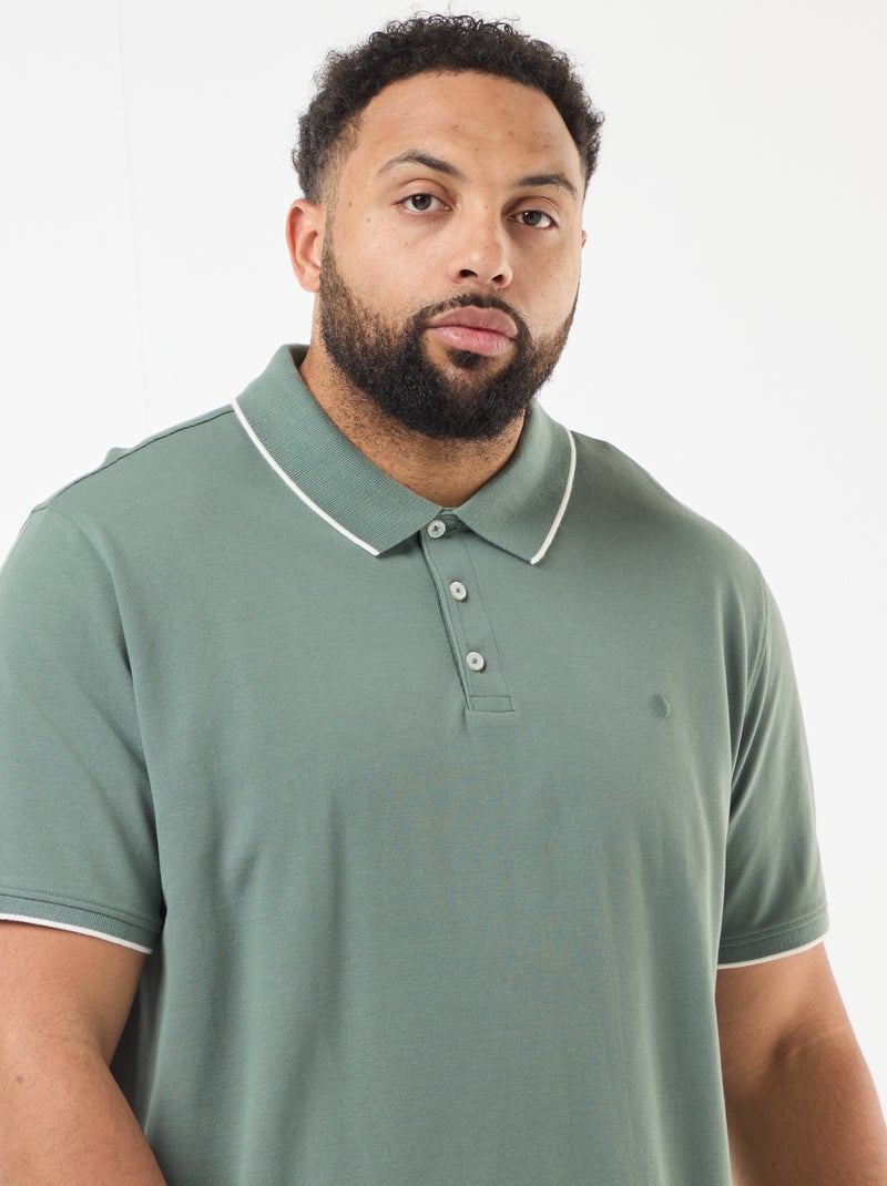 Katoenen polo met contrasterende details Groen - Kiabi