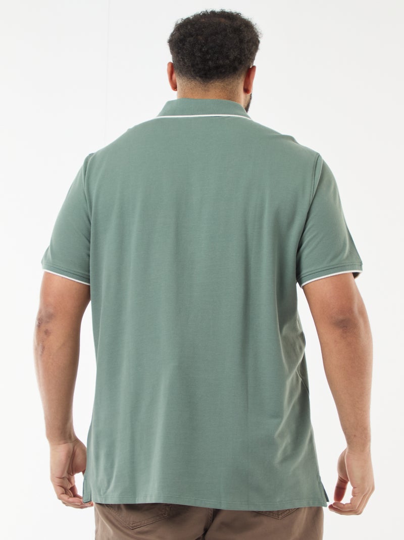 Katoenen polo met contrasterende details Groen - Kiabi