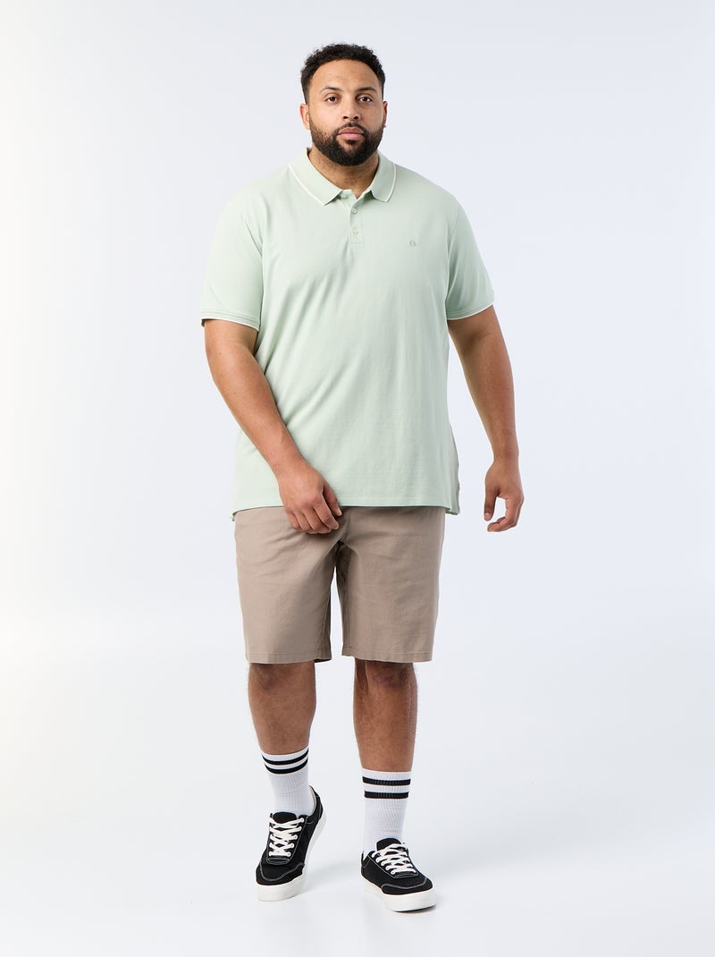 Katoenen polo met contrasterende details Groen - Kiabi
